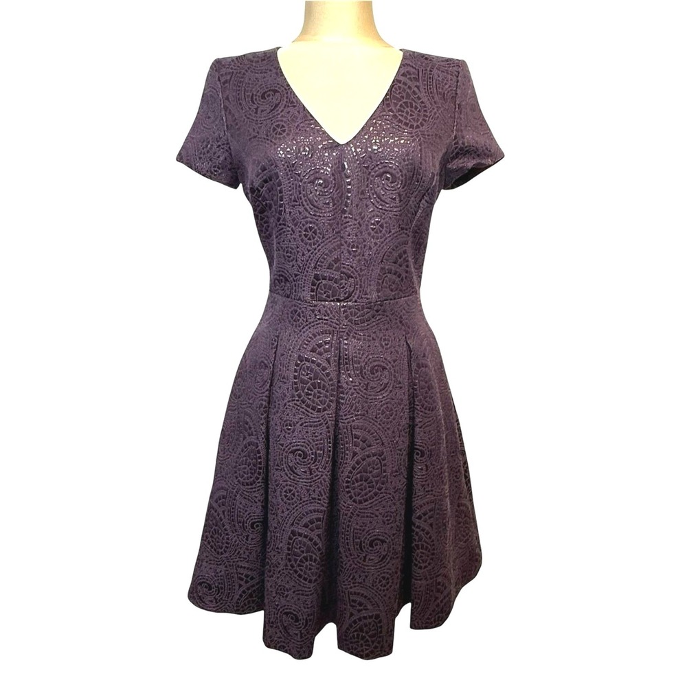 Banana Republic Purple Jacquard Fit & Flare Dress Paisley Size 6